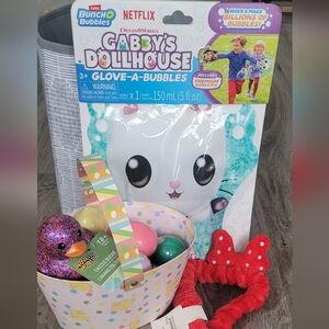 12 Play-Doh Easter Eggs and Gabby's Dollhouse Bubble Glove Basket Bundle